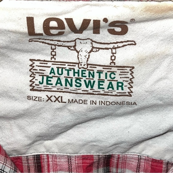 Vintage Levi's Red Plaid Short Sleeve Pearl Snap Western Pearl Snap Shirt sz XXL - Picture 5 of 5